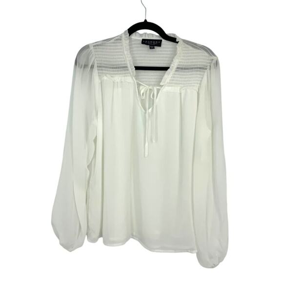 Laundry by Shelli Segal White Smocked Tie Neck Blouse Size Small NWOT $89 MSRP - Picture 3 of 7